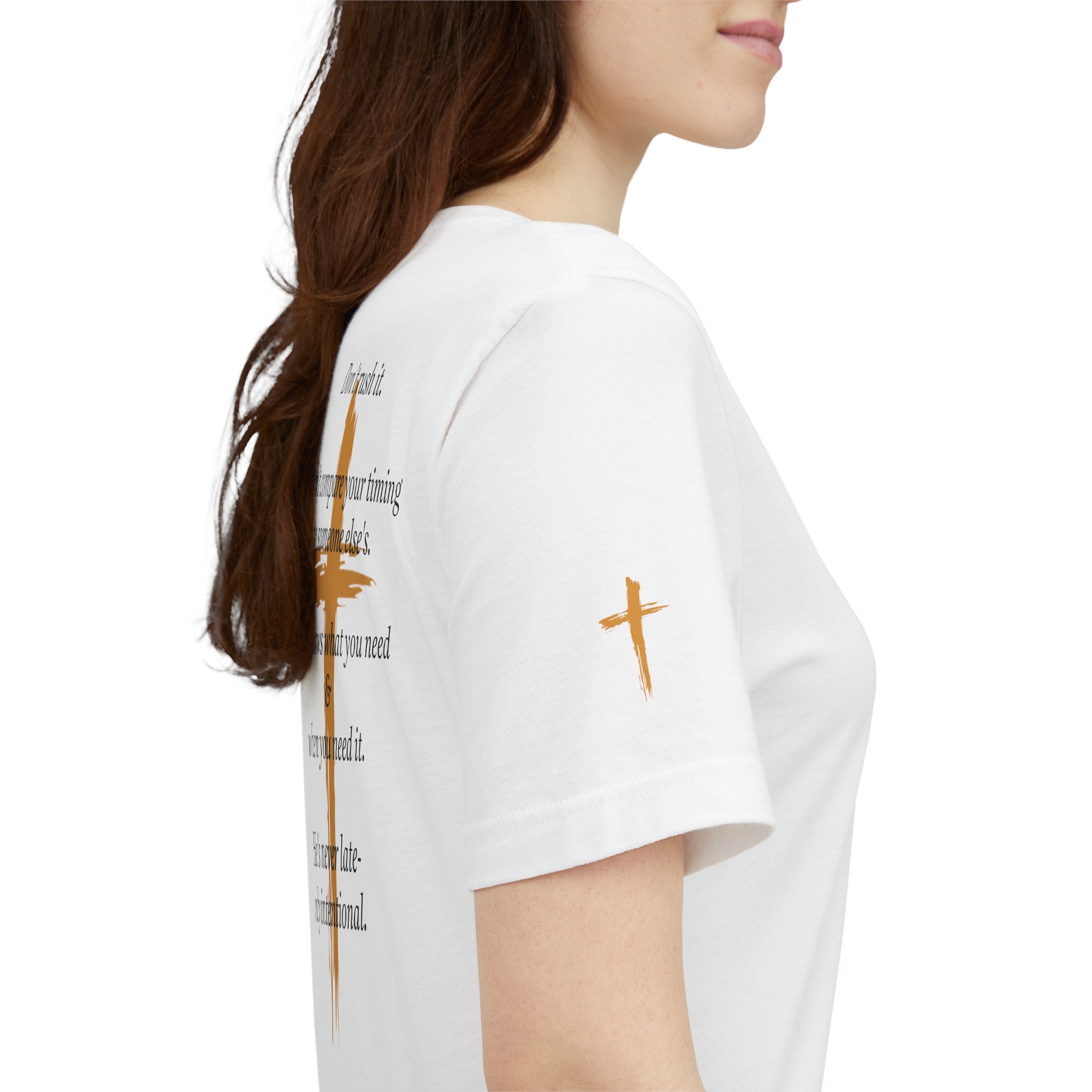 Christian Cross Tee – Inspirational Scripture Back Print ("Don't Rush It")