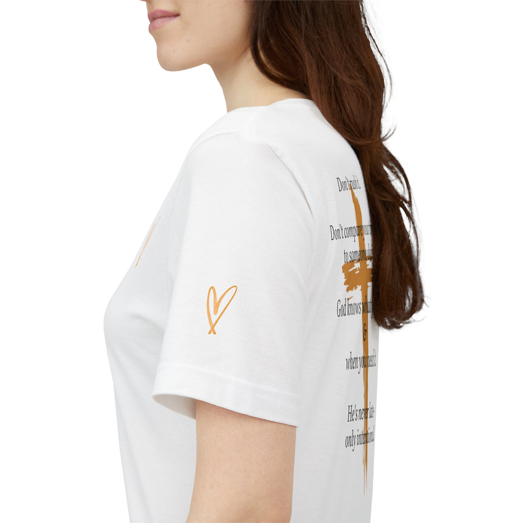 Christian Cross Tee – Inspirational Scripture Back Print ("Don't Rush It")