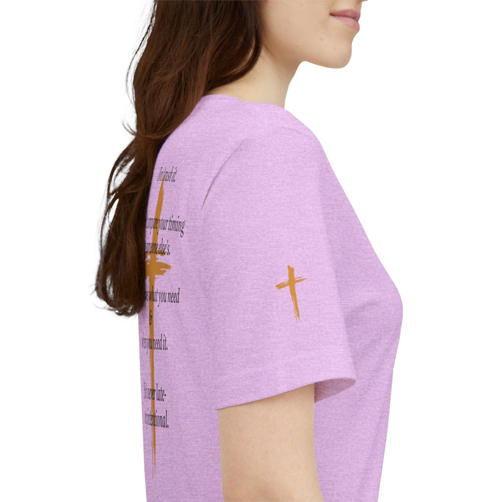 Christian Cross Tee – Inspirational Scripture Back Print ("Don't Rush It")