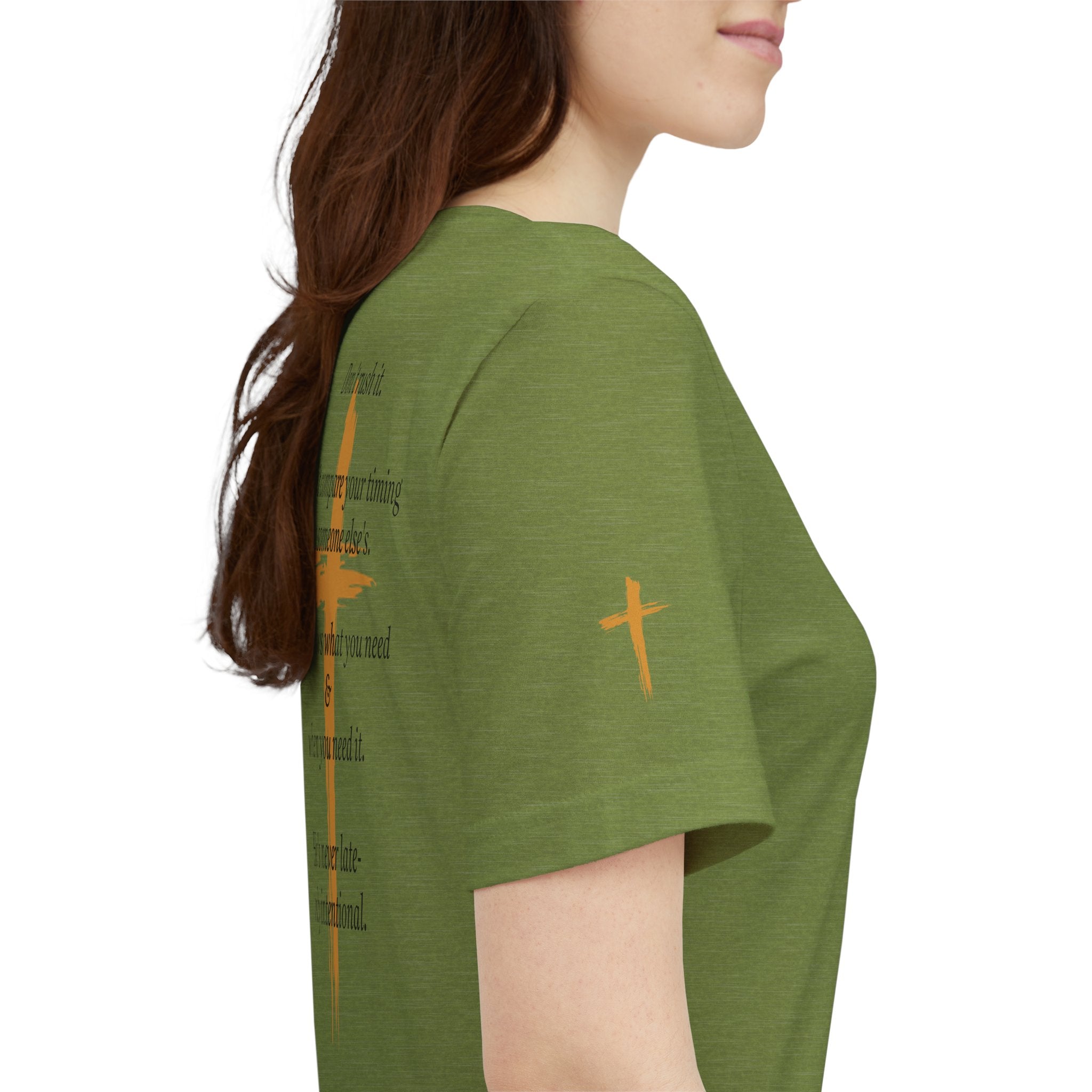 Christian Cross Tee – Inspirational Scripture Back Print ("Don't Rush It")