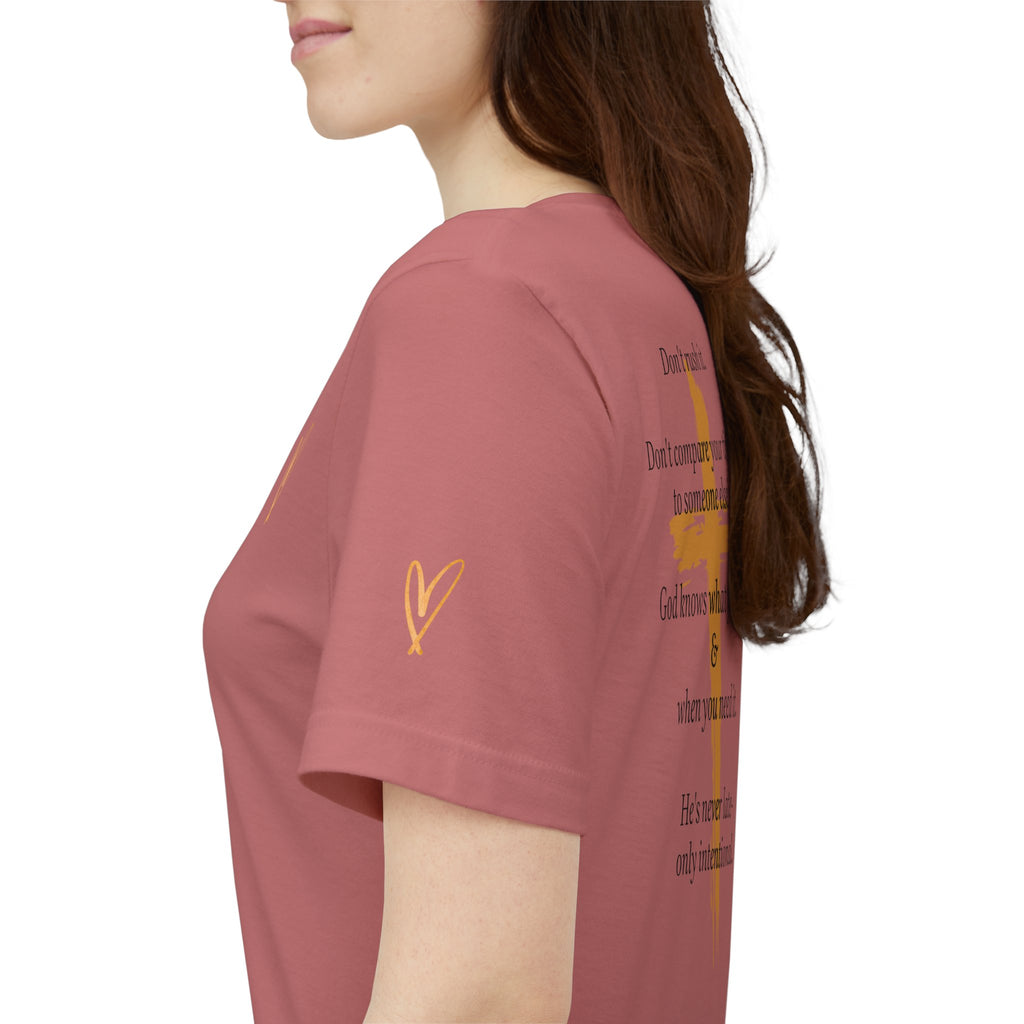 Christian Cross Tee – Inspirational Scripture Back Print ("Don't Rush It")