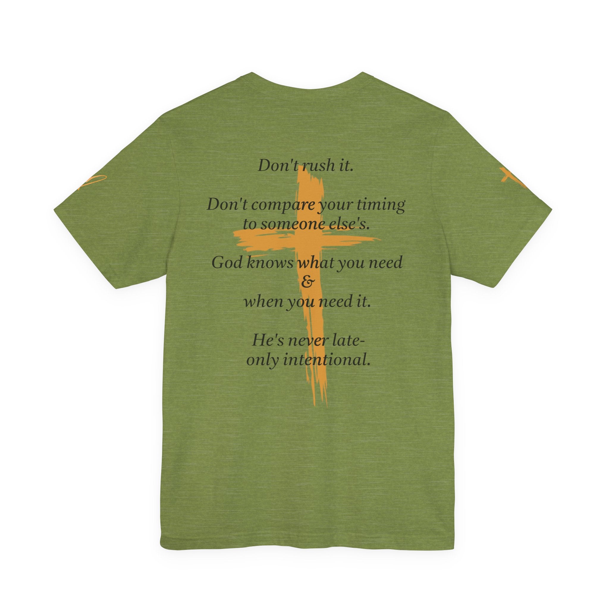 Christian Cross Tee – Inspirational Scripture Back Print ("Don't Rush It")